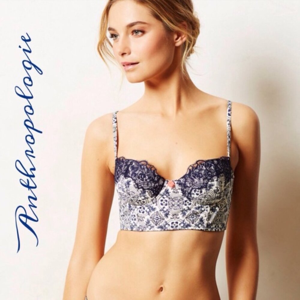 Anthropologie E by Eloise Bustier Corset Lace Trim Bra Size 34B EUC